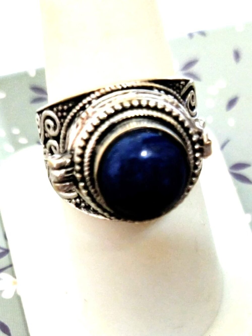 Lapis Lazil Poison Box Sterling Silver Ring Size 7